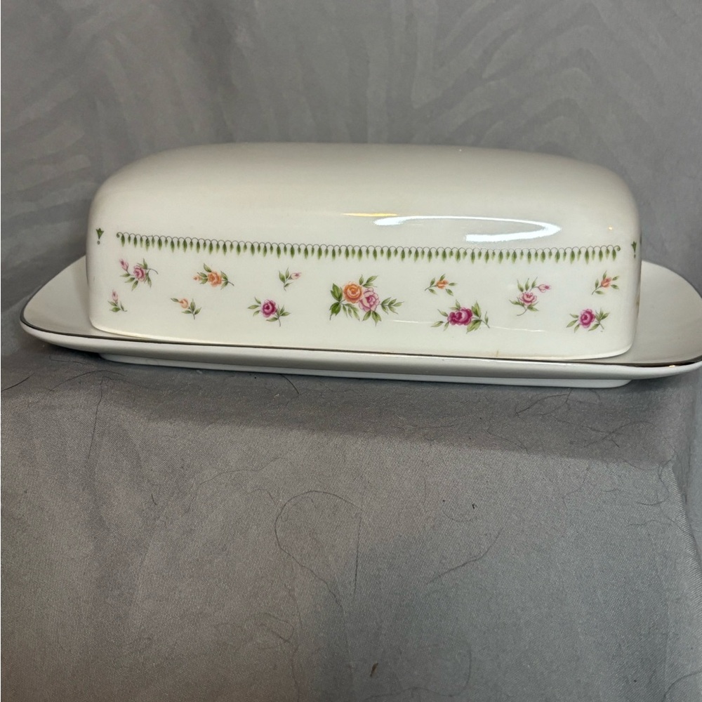 Discontinued Abingdon Floral Ceramic 1/4 Lb Covered Butter Dish